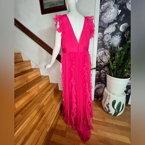 Mac Duggal Pleated Ruffle Cap Sleeve Chiffon Gown/ size 12 - Picture 7 of 8